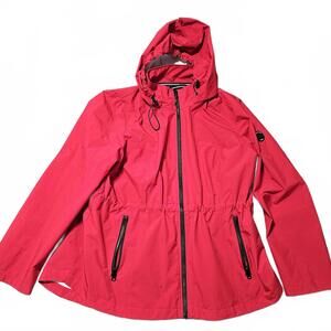 Nautica Raincoat Womens XXL Red Black Hood Water Resistant Stowaway Light Weight